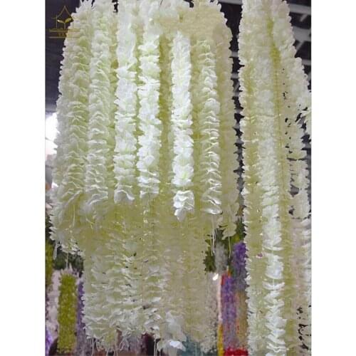 White Artificial Orchid Wisteria Vine Flower 2 Meter Long Silk Wreaths For Wedding Backdrop Decoration Shooting Props 30pcs/lot