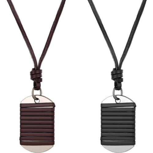 BONISKISS Fashion Dog Tag Pendant Necklace leather rope winding Adjustable dog tag Chain pendant Necklace Jewelry Gift