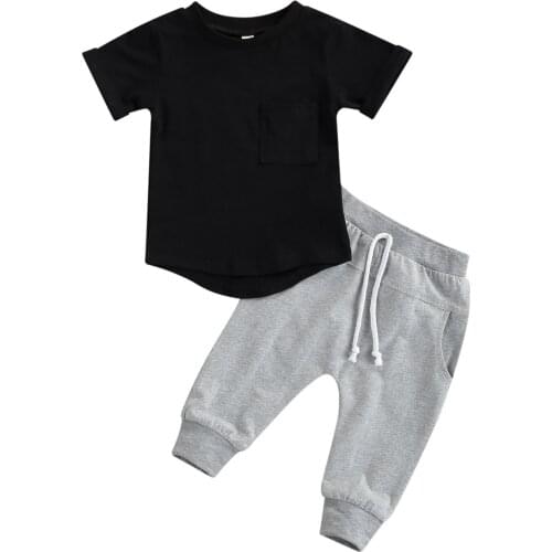 Baby Newborn Two Piece Girls Boys Solid Outfits Short Sleeve O Neck T-shirts Tops Loose Pants Infant Toddler Summer Sets 0-24M