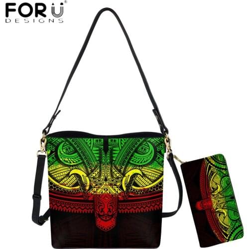 FORUDESIGNS Brand Design Women Bucket Bag Samoa Polynesian Tribal Print Lady PU Totes Bag Female Shoulder Sac Clutch Purse Mujer