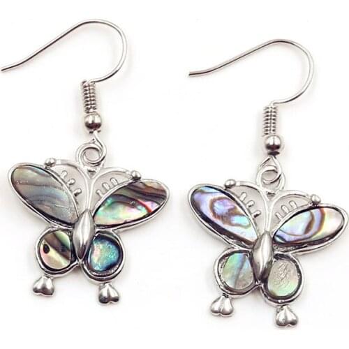 FYJS Unique Silver Plated Abalone Shell Butterfly Shape Dangle Earrings for Anniversary Jewelry