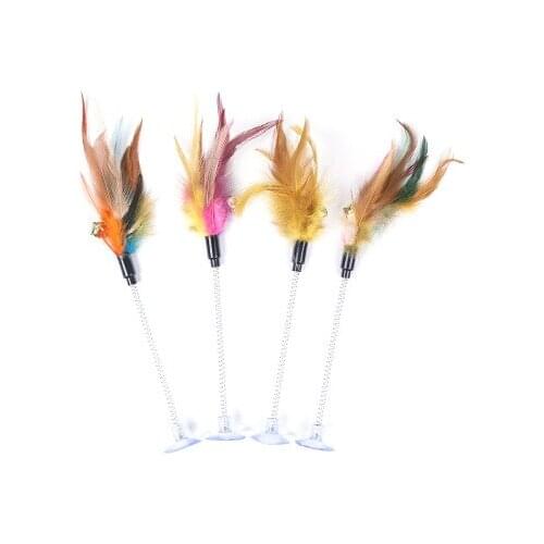 Cat Toys Feather Spring Suction Cup Funny Cat Stick Suction Cat Stuff Stick Kitten Funny Cat Artifact Pet Supplies