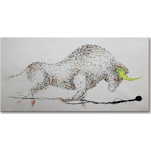 Mintura Wall Picture for Living Room Oil Paintings on Canvas Hand Painted Charging Bull Knife Painting Home Decor Art No Framed