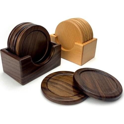 Round Wood Insulated Saucer Mug Non-Slip Mat Wooden Placemat Tea Coffee Bar Cup Table Pad Drink Coaster Desktop