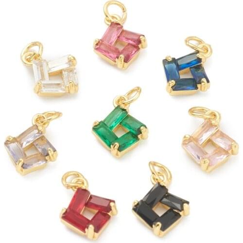 20pcs Brass Cubic Zirconia Square Pendants for Jewelry Making DIY Bracelet Necklace Decor Accessories Mixed Color 13x10x4mm