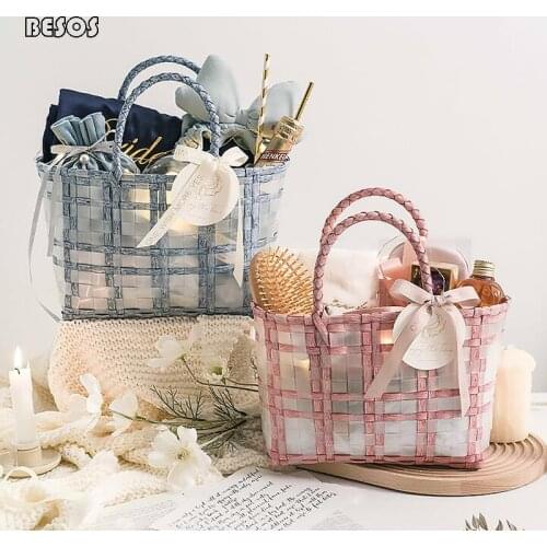 Fashion Refresh Candy Color Netting Woven Handbag Gift Box Party Wedding Gowns Perfume Lipsticks Package Decoration Gift Box