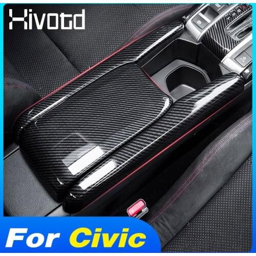 Hivotd Central Console Armrest Box Cover Trim Air Outlet Panel Sticker Decoration Accessories ABS For Honda Civic 10th 2016-2021