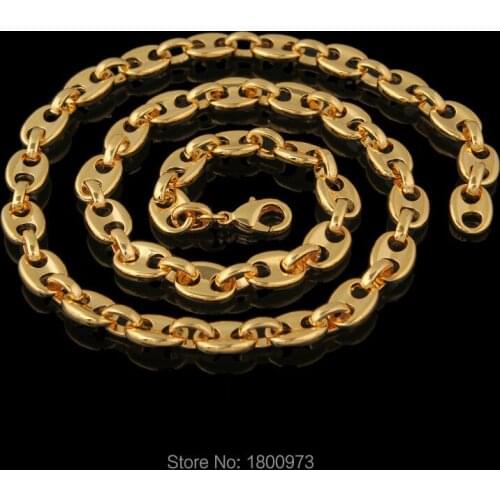 Gold Color Necklace Fashion Men Jewelry Wholesale New Trendy Link Chain Collar Lobster Necklace