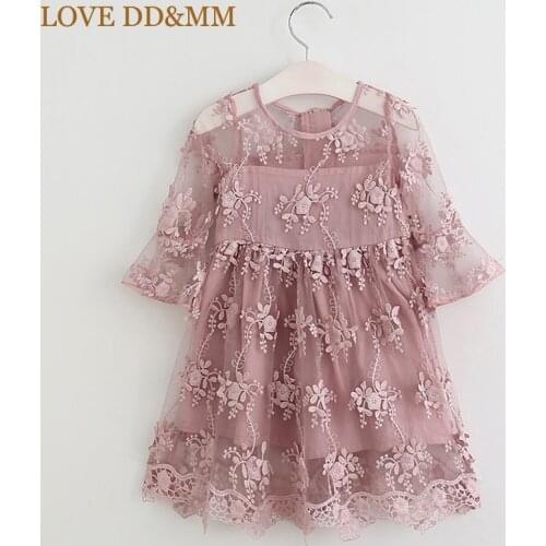 LOVE DD&MM Girls Clothing Dresses 2021 Spring Summer New Girl Fashion Sweet Lace Embroidered Sleeves Dress