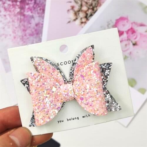 1PCS Lovely Rabbit Leather Glitter 2.6 Inch Bow Elastic Hair Bands Hairpins Barrettes Party Clip Hair Accessories For Baby Girls