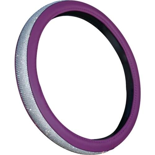 Anti-Slip Steering Wheel Cover for Women PU Leather with Crystal Rhinestones for Universal 15 Inch Toyota Honda Tesla