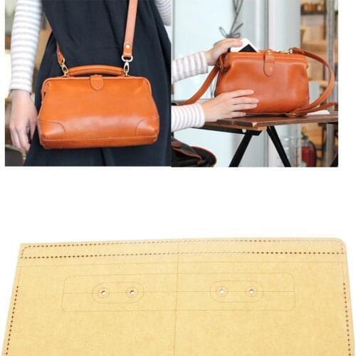 Diy Leather craft women metal clasp shoulder bag kraft paper sewing pattern die cutting template 24x14x8cm