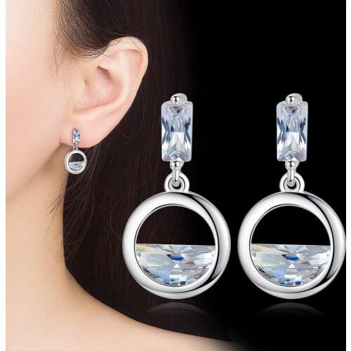 Silver Plated Earrings Advanced Jewelry Ladies Fashion New Crystal Zircon Retro Oblong Hollow Hot Earrings Fashion Girl Jewelry