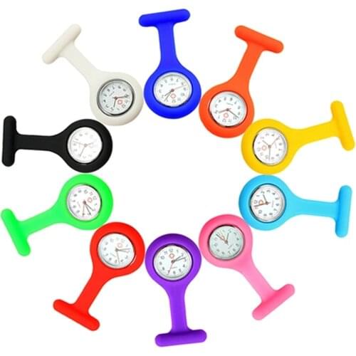 Nurse Pockets Watch Silicone Fashion Watch Brooch Solid Color Clip-On Analog Digital Brooch Medical Quartz Movement Fob Watch