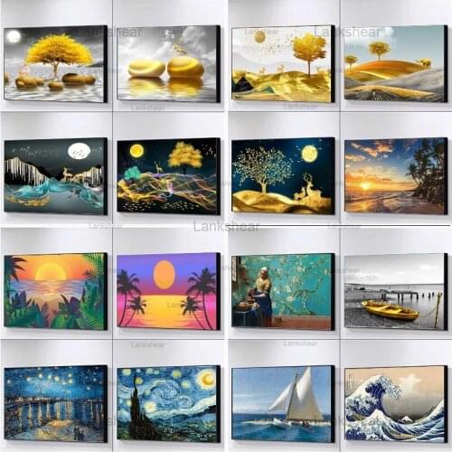 Modern Abstract Canvas Painting Beautiful Landscape Art Posters and Prints Golden Stone Wall Art Pictures Living Room Decoration