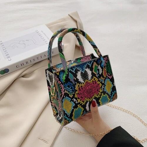 Fashion Women PU Leather Snake Pattern Printing Chain Shoulder Crossbody Messenger Bag Casual Ladies Small Top-handle Handbags