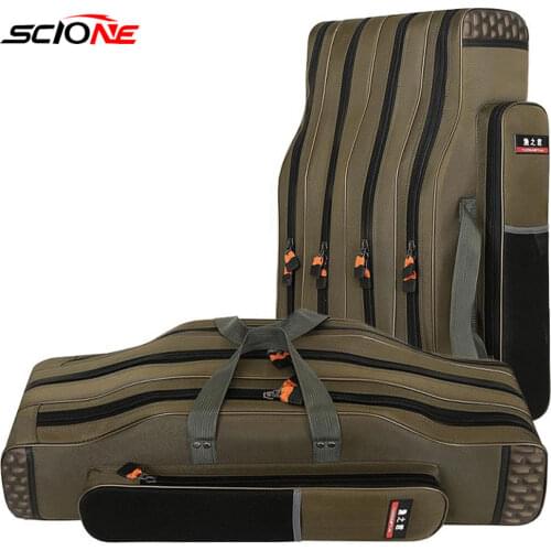 Fishing Bags Three Layer Thicken Large Capacity Fishing Rod Tackle Bag 100/120/130cm With Net Side Bag Fishing Accessory X306G