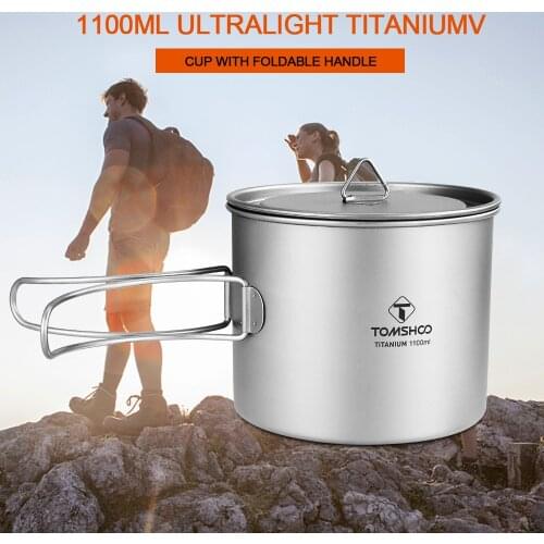 TOMSHOO 1100ml Titanium Outdoor Cup Outdoor Picnic Camping Cookware Pot Camping Cookware Ultralight Titanium Tableware 2020