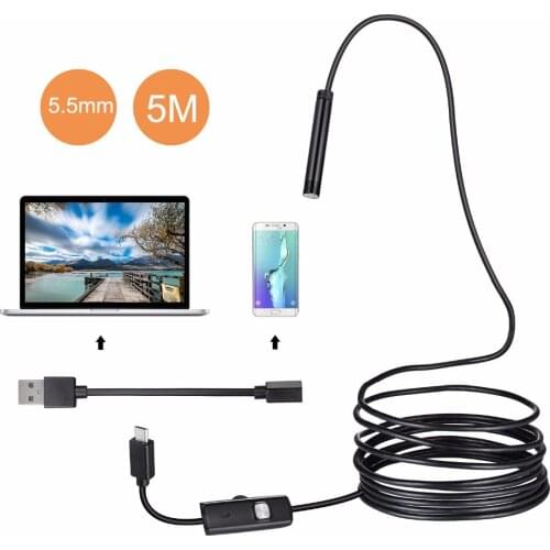 5M 5.5mm Lens USB Endoscope Mini Camera Waterproof Wire Snake Tube Inspection Borescope For OTG Compatible Android Phones