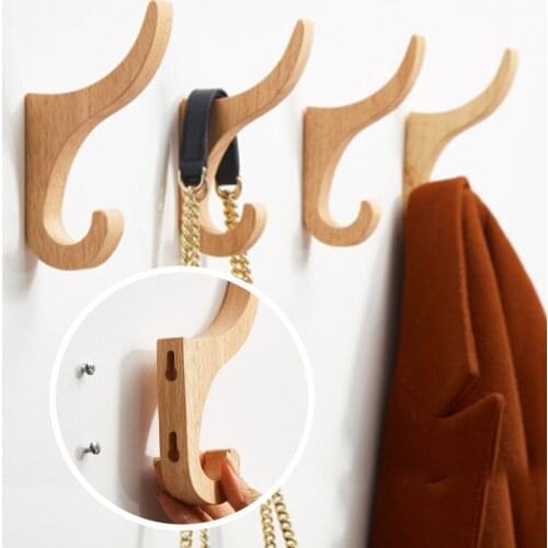 High-End Creative Solid Wood Towel Hook Wall Bathroom Kitchen Rag Storage Hook Free Perforated Wooden Hook Home Decoration