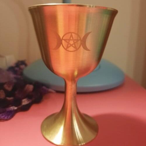 W3JE Ritual Cup Altar Goblet Wicca Gold Plating Brass Ceremony Moon Divination Astrological Tool Board Game Witchcraft Prop