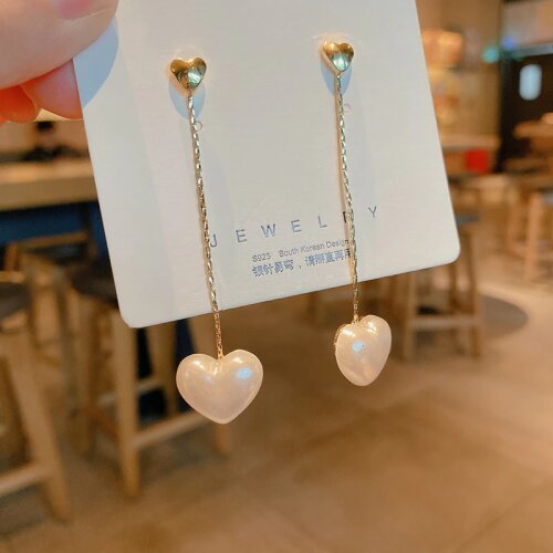 Pearl Heart-shaped Long Tassel Pendant Earrings 2021 New Fashion Temperament Earrings exquisite retro Women Jewelry Earrring