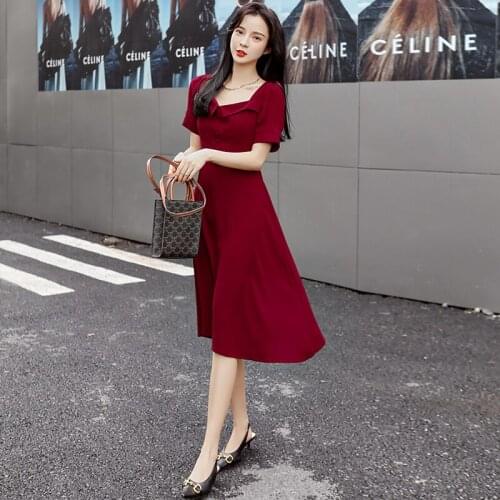 Women Dresses Summer 2021 Sexy Doll collar Beach Vacation Dress Casual Short Sleeve A Line midi Dress Sundress Robe Red dress