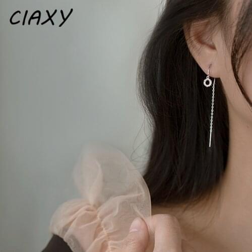 CIAXY 925 Sterling Silve Geometry Inlaid Zircon Circle Earrings for Women Super Fairy Ear Line Earring Party Jewelry Gift