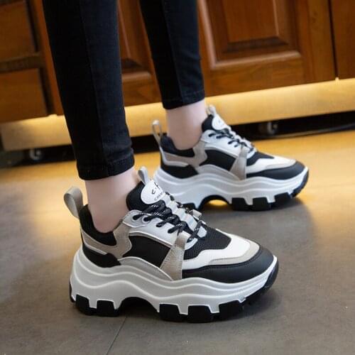 2020 Women Spring 8CM Thick Bottom Dad Shoes Height Increased Casual Shoes Breathing Warm Leisure Shoes Winter Platform Sneakers