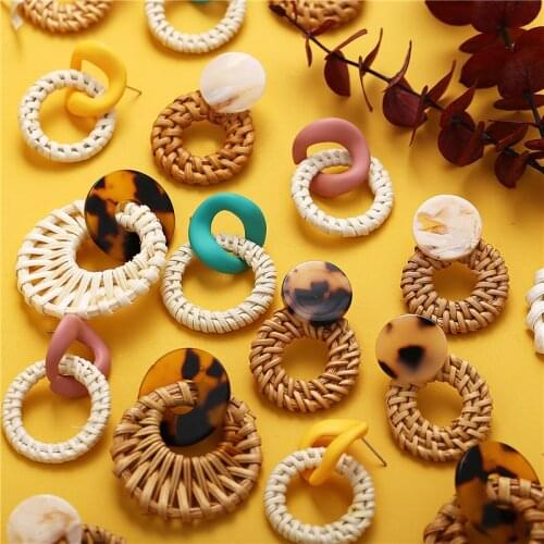 IF YOU Korea Fashion Braided Geometric Earrings Women Handmade Wooden Straw Weave Ratta Vintage Dangle Earrings Jewelry 2019 New