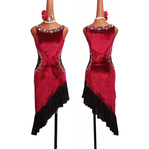New Latin Dance Dress Women High-end Burgundy Velvet Slim Practice Latin Dance Skirt Competition Costume Black Lace Dance Dress