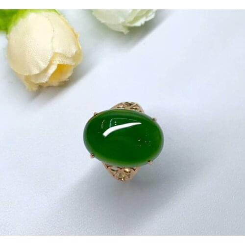 Hetian Biyu 18K gold ring Russian old material Authentic spinach green j5