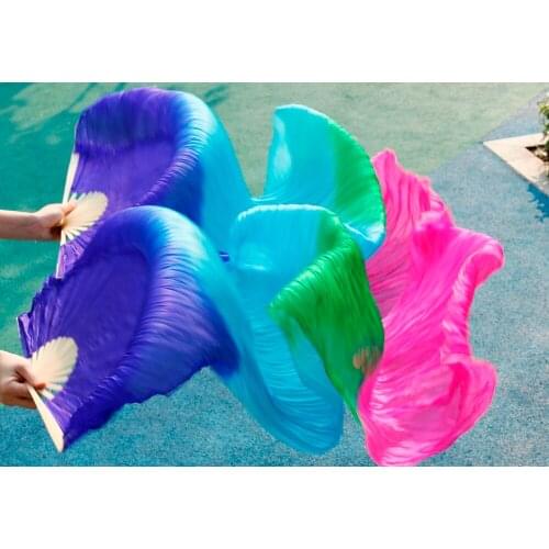 Hits 2016 High selling women Quality Silk Belly Dance Fan Dance 100% Real Silk Veils 1 pair royal blue+ Turquoise+green+rose