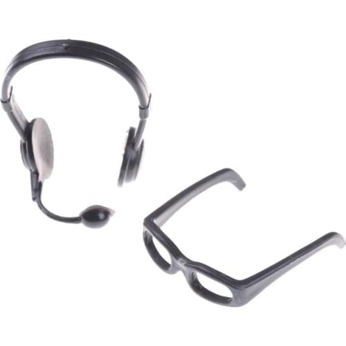 2pcs Black Simulation Glasses Earphone Toys For Children Doll Accessories Vintage Dolls House Miniature Accessories