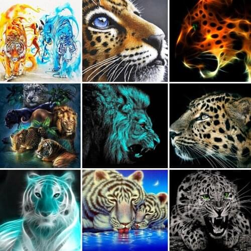 40/50/60 Full Square Diamond Painting Tiger Leopard 5D DIY Animal Embroidery Cross Stitch Kit Gift Wall Stickers Home Decoration