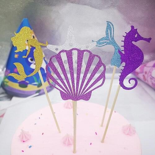 5pcs/set Mermaid Party Decorations Birthday Cake Topper Baby Boy Girl Kids Favors Mermaid Party Theme Supplies
