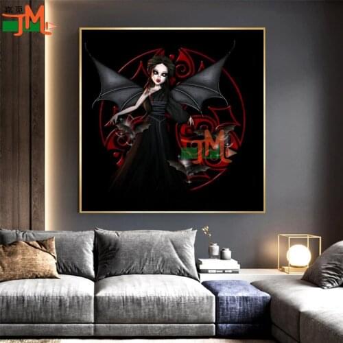 5D DIY Diamond Painting Vampire Woman Cross Stitch Diamond Embroidery Bat Fairy Full Round Mosaic Darkness Gothic Lady Beaded