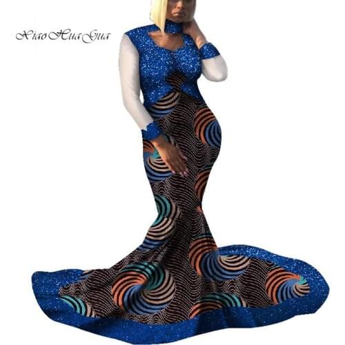 African Dresses for Women African Print Cotton Floor Length Sequin Dress Plus Size Custom African Clothing for Wedding WY4643
