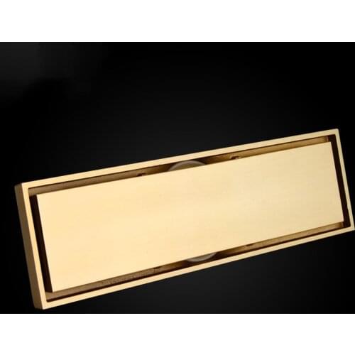 Pure copper brass 300*83mm gold bathroom Rectangle Linear Invisible Shower Drain Floor Strainer drainer with Tile Insert Grate-C