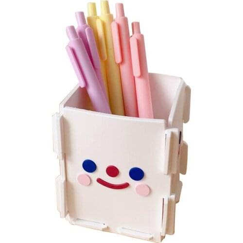 Kawaii Face Pen Holder Multi-functional Desk Organizer Cute Makeup Brush Storage Fashion Bucket Box Lovely Stationery