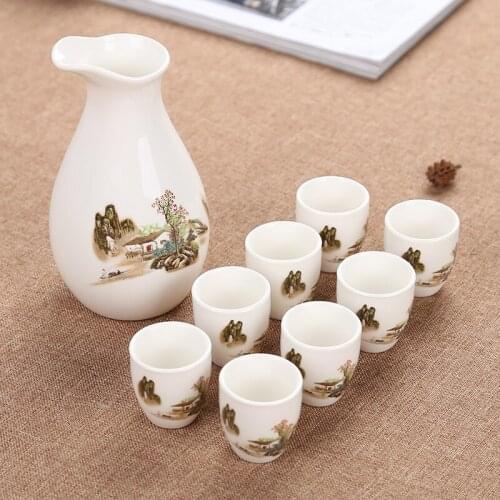 Ceramic wine set, half a Jin, small pot, 9 sets, Baijiu, Baijiu, yellow wine, spirits, wine cups, Japanese sake