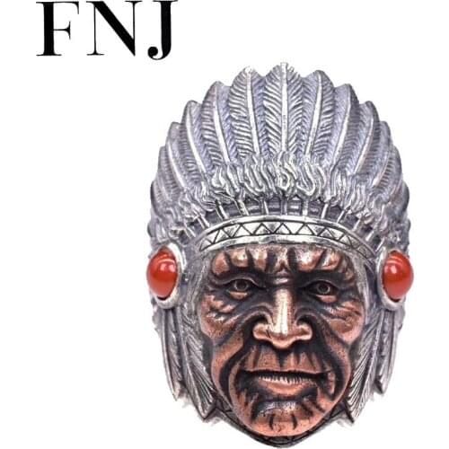 FNJ 925 Silver Pharaoh Ring Punk Natural Red Stone New Fashion S925 Sterling Silver Rings for Men Jewelry Adjustable Size 9