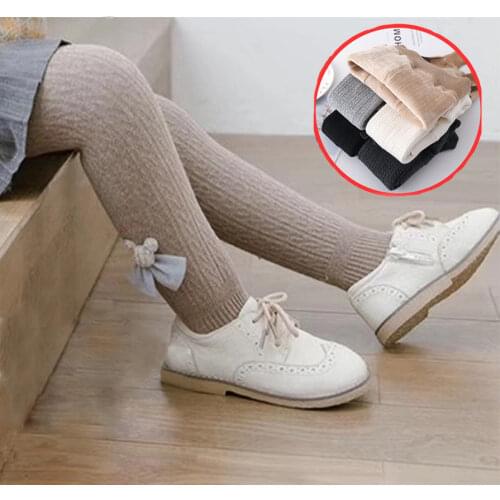 Tights For Girls Pantyhose Childrens Bow-tie Stockings Kids Thicken Stripe Bottom Toddler Baby Cotton Warm Autumn Winter