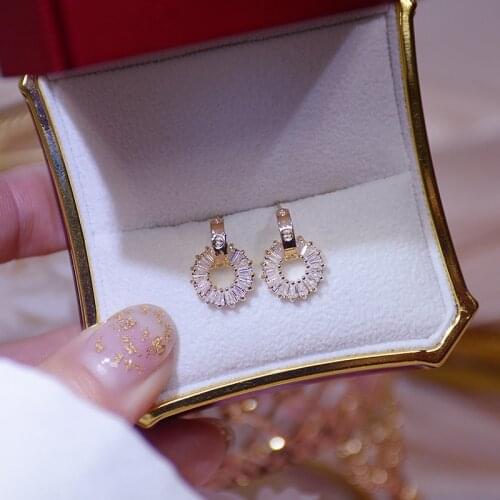 Korea Hot Selling Fashion Jewelry Exquisite AAA Zircon 14K Real Gold Earrings Simple Round Small Women Earrings