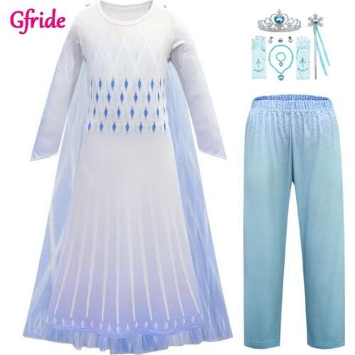 Girls Snow Queen 2 Costumes With Cape For Kids Elza Long Dress For Children Halloween Christmas Gowns Infant Holiday Dress