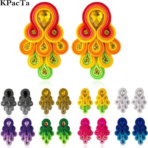 KPacTa Fashion Soutache Handmade Long Earring Ethnic Jewelry Women Crystal Decoration Peacock Tail Shape Drop Earring Oorbellen