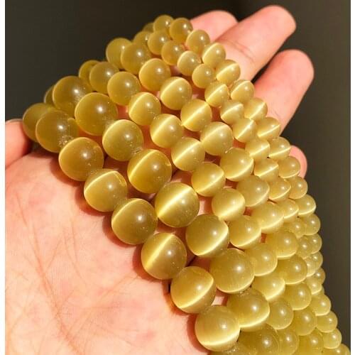4 6 8 10mm Champagne Color Natural Cat Eye Stone Beads Smooth Opal Moonstone Round Loose Beads For Jewelry Making DIY Bracelets