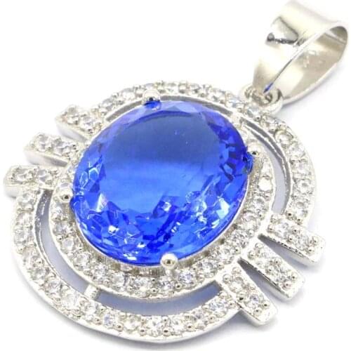 41x25mm 2020 New Arrival Shield Created White Cubic Zircon Wedding Womans Silver Pendant