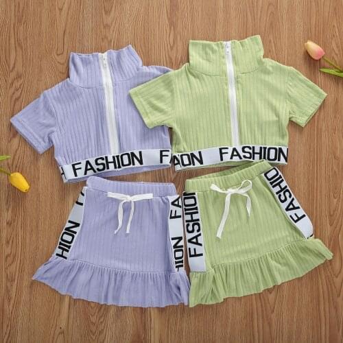 Citgeett Summer 1-5Y Toddler Kids Baby Girls Clothes Sets Letter Zipper T-shirt Tops & Ruffle Skirts Outfits Clothes Set