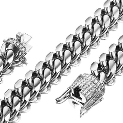Top Design Fashion Jewelry 14mm Metal Stainless Steel Silver Color Miami Cuban Curb Chain Mens Womens Necklace Or Bracelet 7-40"